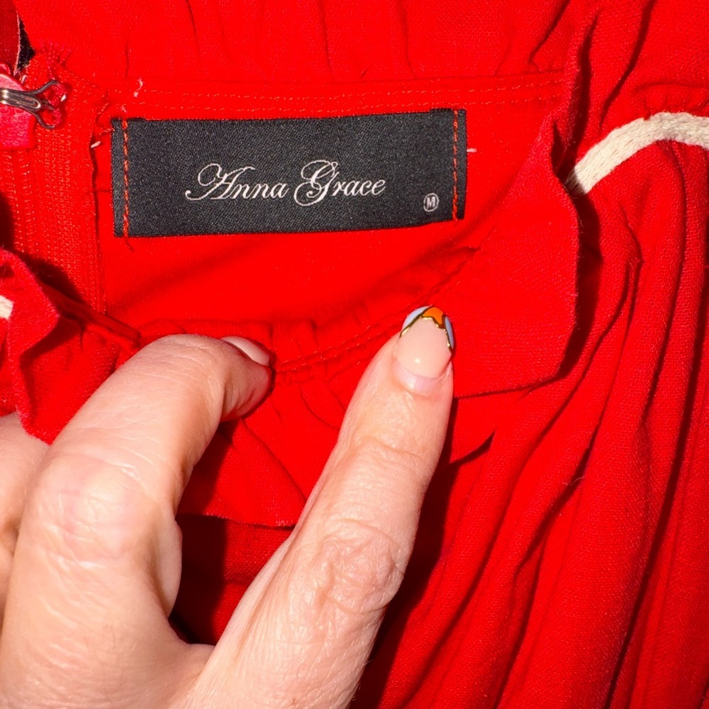 ❤️ Anna Grace Red Ruffle-Shoulder Peplum Top - Picture 7 of 12